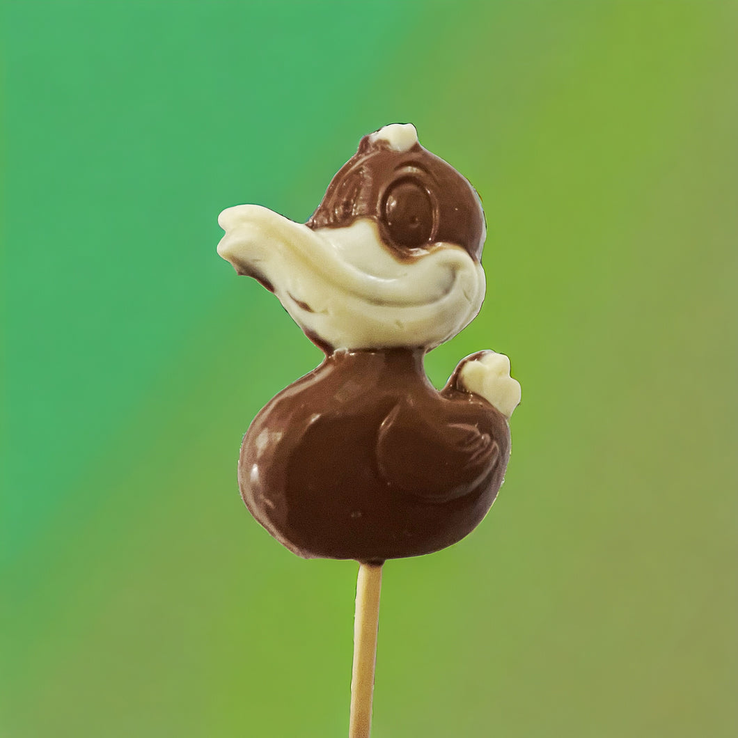 Piruleta de chocolate con forma de pato