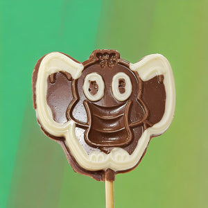 Piruleta de elefante de chocolate con leche y chocolate blanco